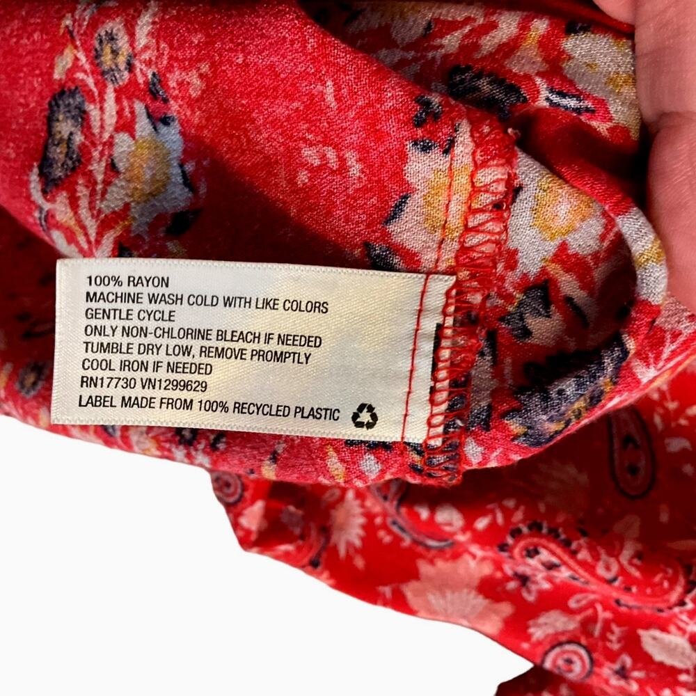 KNOX ROSE Blouse Women's Size S Red Multi-Floral Paisley Print Relaxed Fit Boho - Picture 8 of 9